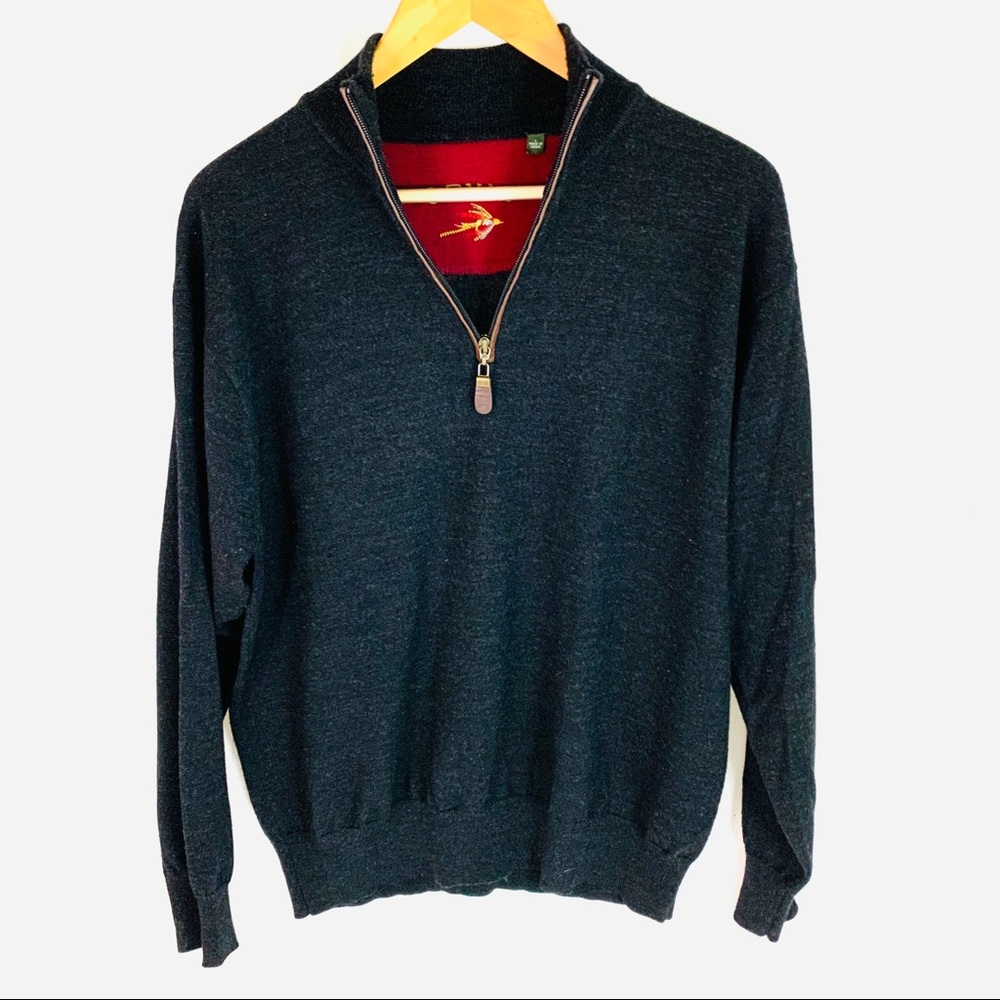 Orvis Merino Wool Sweater Charcoal Large Half Zip